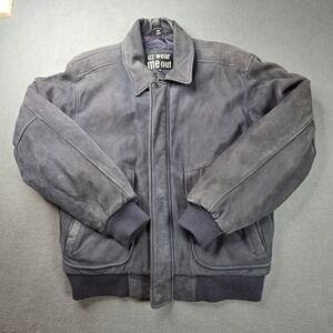 U2 Wear Me Out Vintage Navy Blue Nubuck Leather Bomber Flight Jacket Mens 42